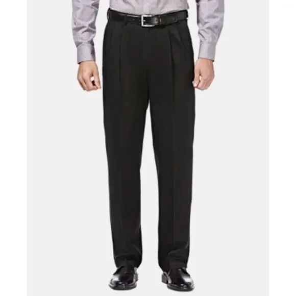 Haggar Men's Iron Free Premium Khaki Classic-Fit Pleated black 38x34 $70 - Picture 2 of 9